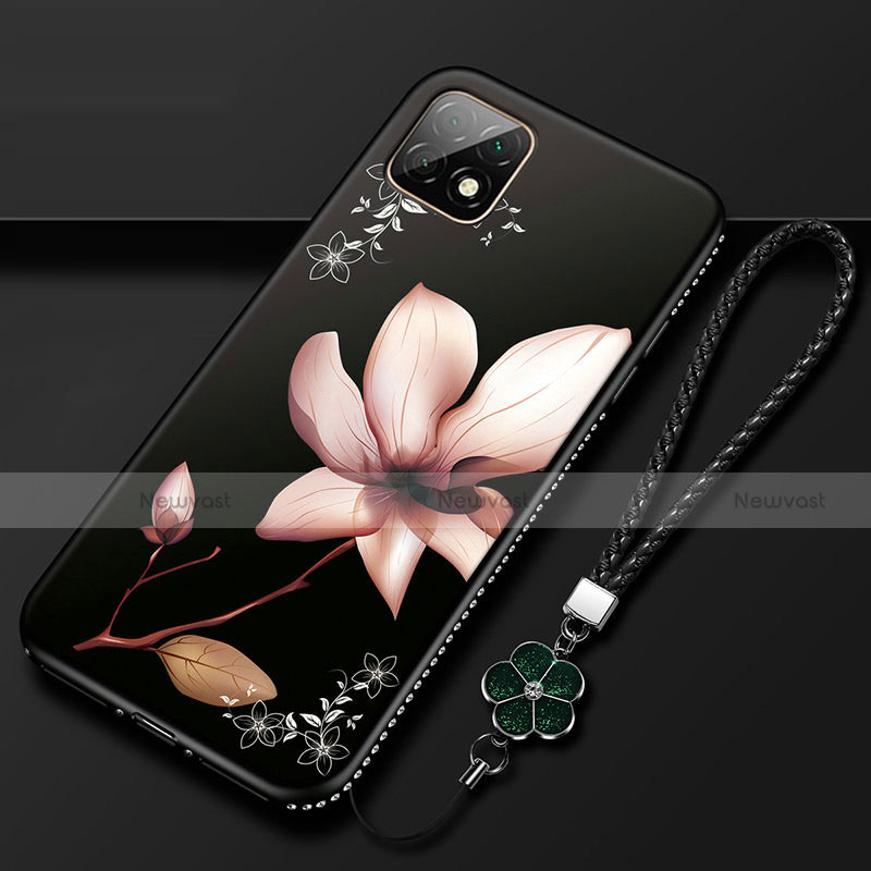 Silicone Candy Rubber Gel Flowers Soft Case Cover S02 for Huawei Enjoy 20 5G Red and Black