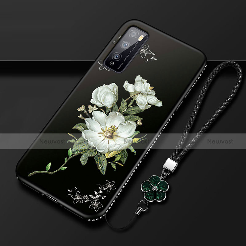 Silicone Candy Rubber Gel Flowers Soft Case Cover S02 for Huawei Enjoy Z 5G White