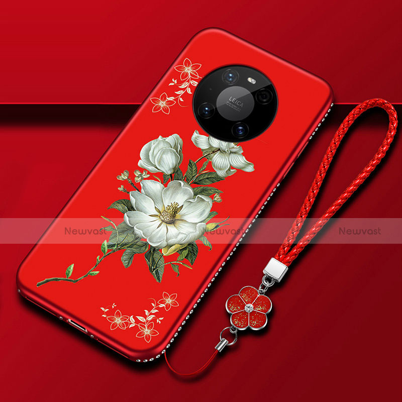 Silicone Candy Rubber Gel Flowers Soft Case Cover S02 for Huawei Mate 40 Pro Red
