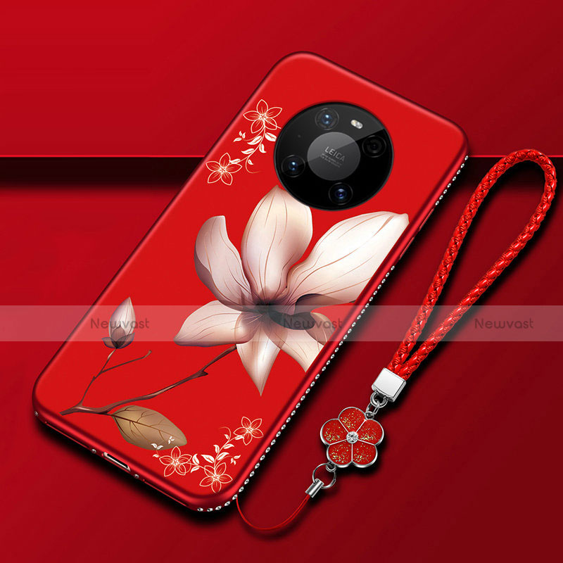 Silicone Candy Rubber Gel Flowers Soft Case Cover S02 for Huawei Mate 40 Pro Red Wine