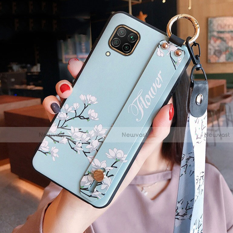Silicone Candy Rubber Gel Flowers Soft Case Cover S02 for Huawei Nova 7i Cyan