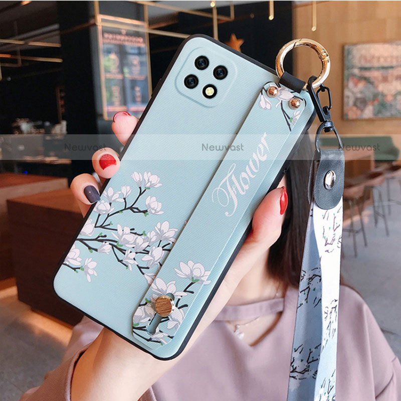 Silicone Candy Rubber Gel Flowers Soft Case Cover S02 for Oppo A72 5G Mint Blue