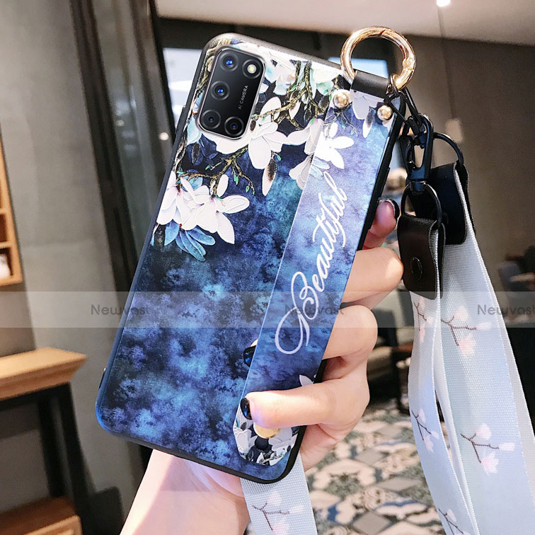 Silicone Candy Rubber Gel Flowers Soft Case Cover S02 for Oppo A72 Blue