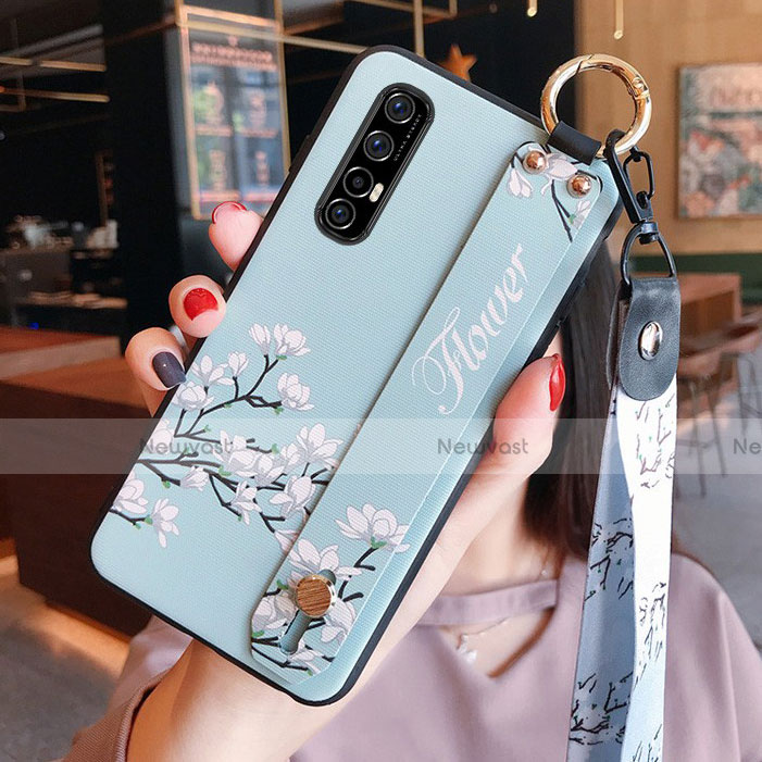 Silicone Candy Rubber Gel Flowers Soft Case Cover S02 for Oppo Find X2 Neo Sky Blue