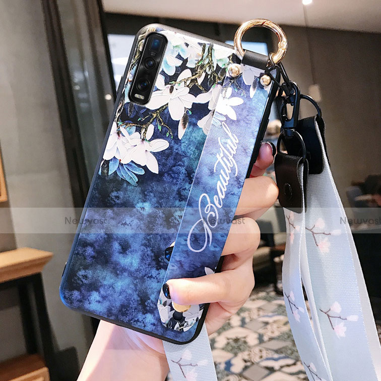 Silicone Candy Rubber Gel Flowers Soft Case Cover S02 for Oppo Find X2 Pro Blue