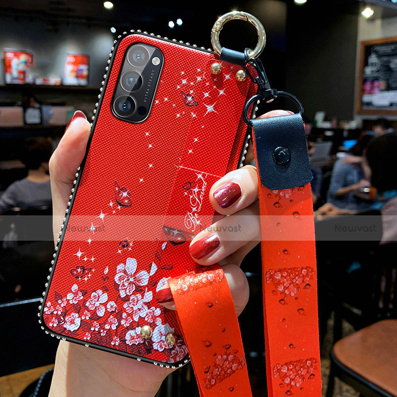 Silicone Candy Rubber Gel Flowers Soft Case Cover S02 for Oppo Reno4 5G Red