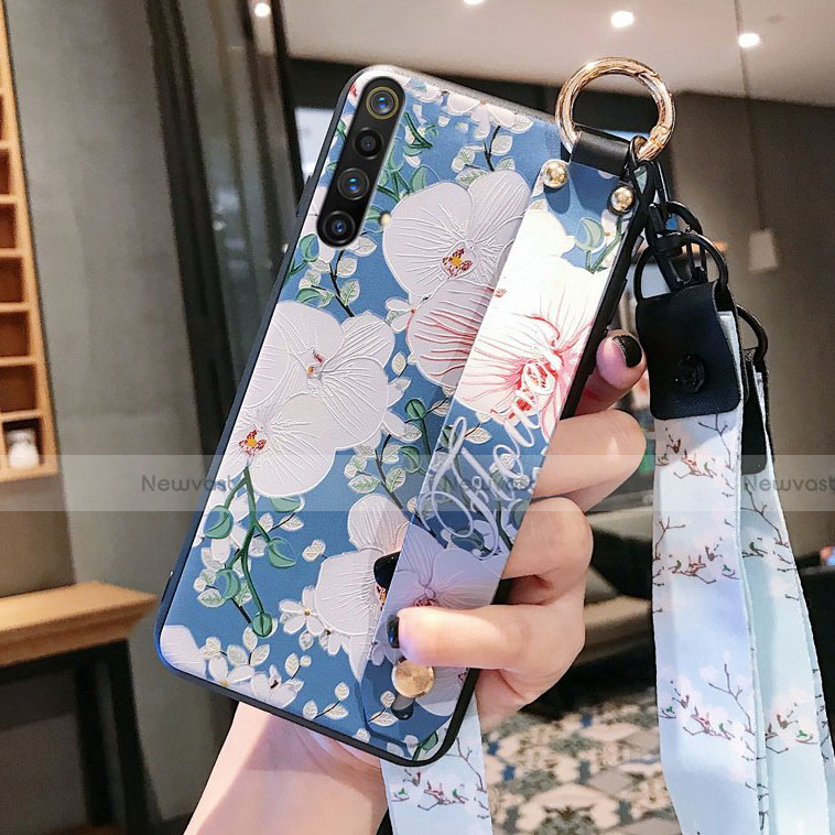 Silicone Candy Rubber Gel Flowers Soft Case Cover S02 for Realme X3 SuperZoom Sky Blue