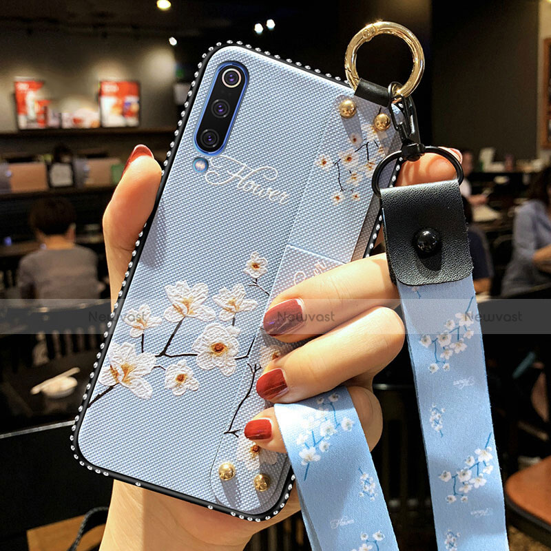 Silicone Candy Rubber Gel Flowers Soft Case Cover S02 for Samsung Galaxy A70 Sky Blue