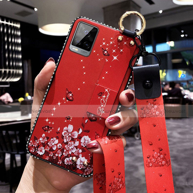 Silicone Candy Rubber Gel Flowers Soft Case Cover S02 for Vivo V20 Pro 5G Red