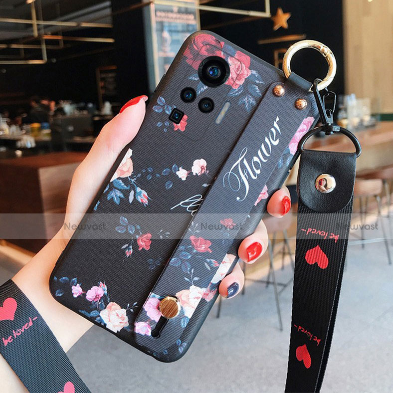 Silicone Candy Rubber Gel Flowers Soft Case Cover S02 for Vivo X50 Pro 5G Black