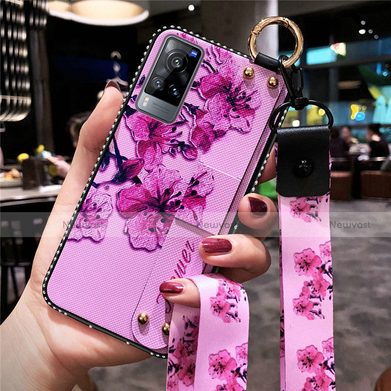 Silicone Candy Rubber Gel Flowers Soft Case Cover S02 for Vivo X60 5G Purple