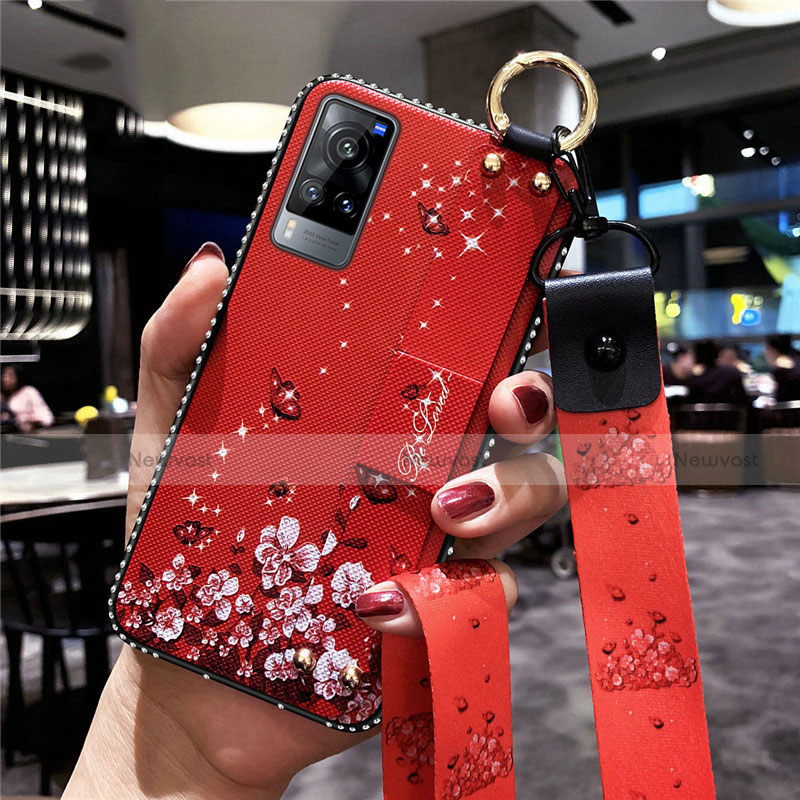 Silicone Candy Rubber Gel Flowers Soft Case Cover S02 for Vivo X60 5G Red