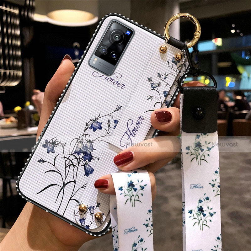 Silicone Candy Rubber Gel Flowers Soft Case Cover S02 for Vivo X60 5G White
