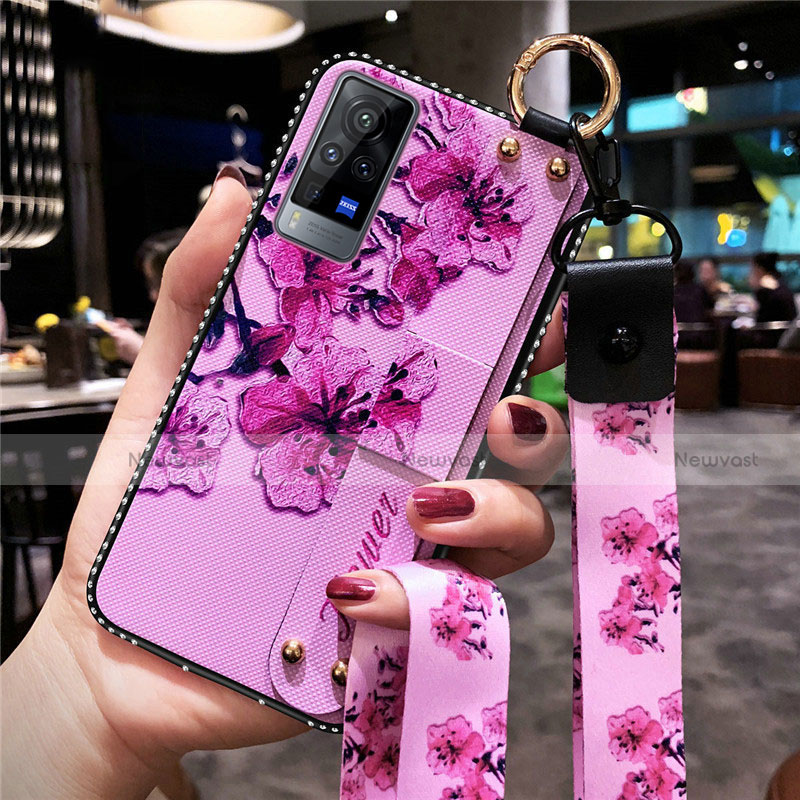 Silicone Candy Rubber Gel Flowers Soft Case Cover S02 for Vivo X60 Pro 5G Purple