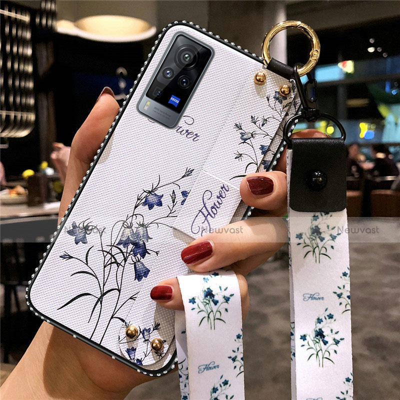 Silicone Candy Rubber Gel Flowers Soft Case Cover S02 for Vivo X60 Pro 5G White