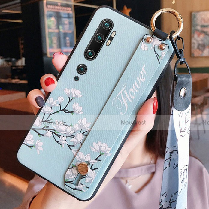 Silicone Candy Rubber Gel Flowers Soft Case Cover S02 for Xiaomi Mi Note 10 Pro Cyan