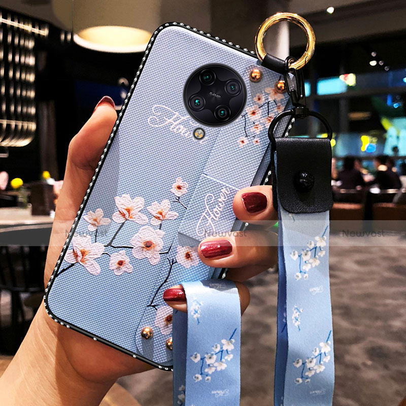 Silicone Candy Rubber Gel Flowers Soft Case Cover S02 for Xiaomi Poco F2 Pro Blue