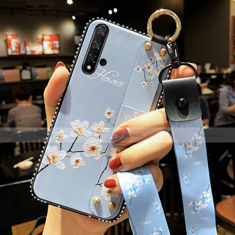Silicone Candy Rubber Gel Flowers Soft Case Cover S03 for Huawei Nova 5T Sky Blue