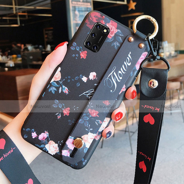 Silicone Candy Rubber Gel Flowers Soft Case Cover S03 for Oppo A52 Black