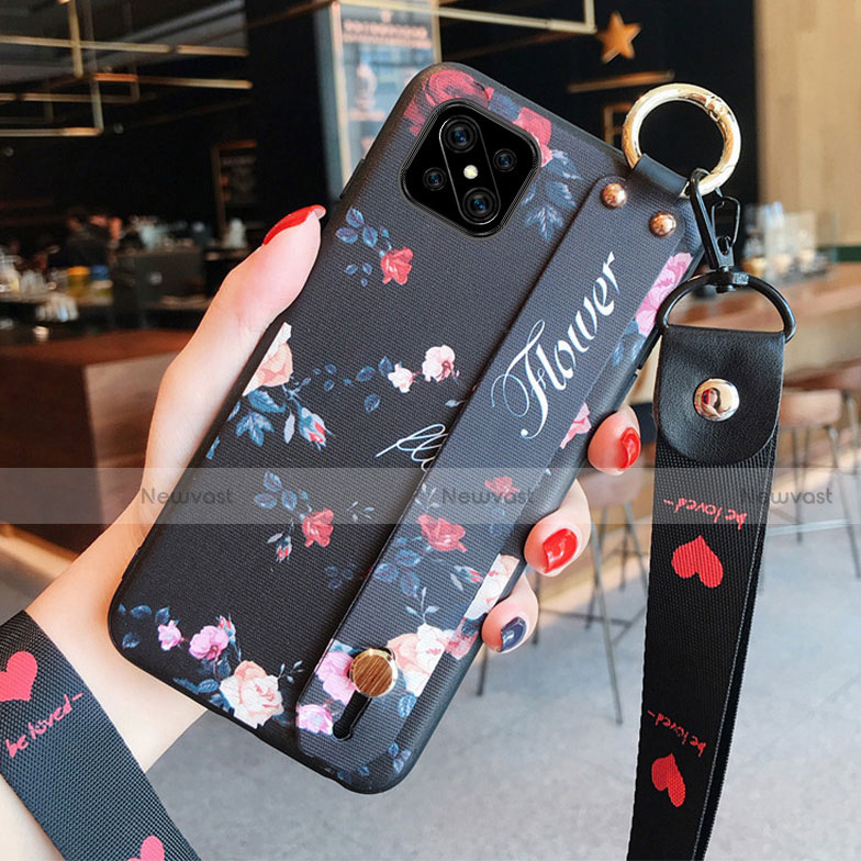 Silicone Candy Rubber Gel Flowers Soft Case Cover S03 for Oppo A92s 5G Black
