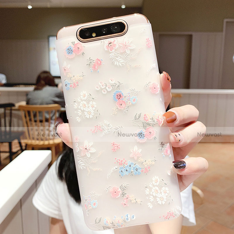 Silicone Candy Rubber Gel Flowers Soft Case Cover S03 for Samsung Galaxy A80 Pink