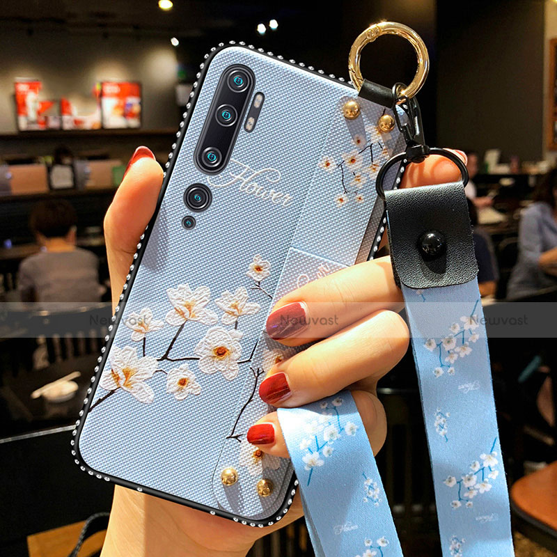 Silicone Candy Rubber Gel Flowers Soft Case Cover S03 for Xiaomi Mi Note 10 Sky Blue