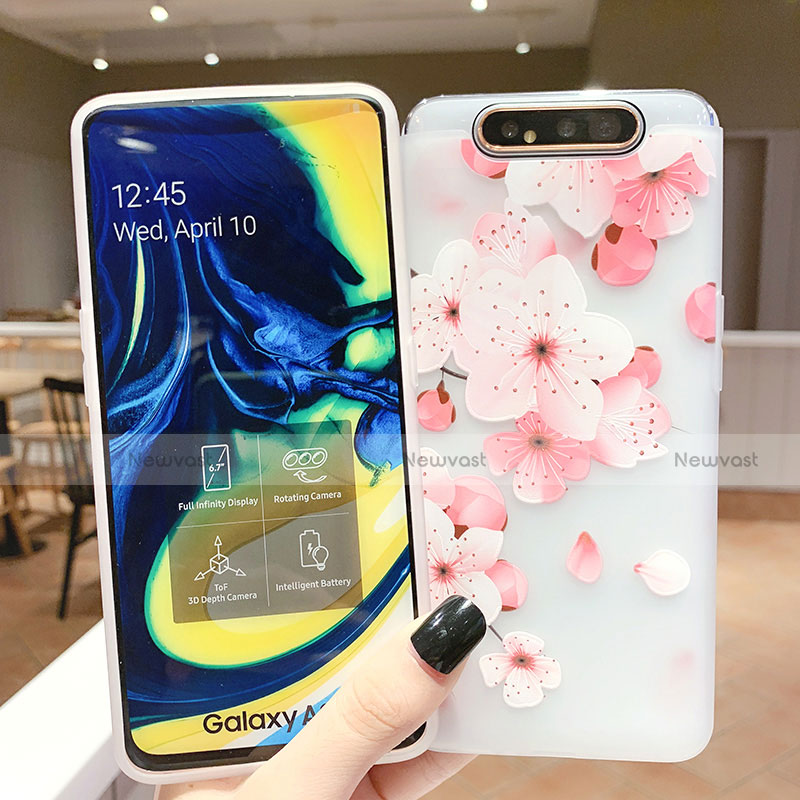 Silicone Candy Rubber Gel Flowers Soft Case Cover S04 for Samsung Galaxy A80