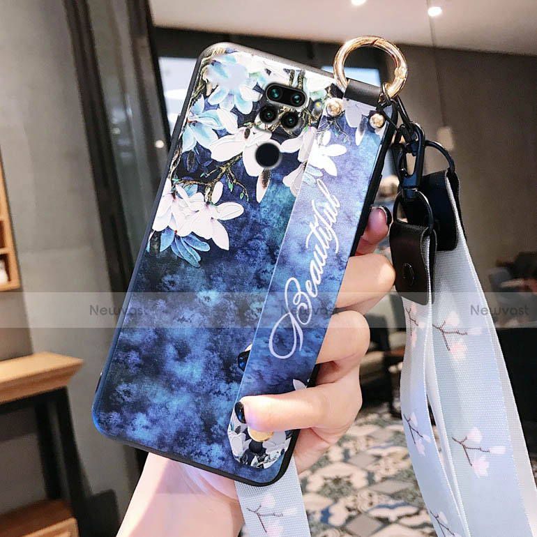Silicone Candy Rubber Gel Flowers Soft Case Cover S04 for Xiaomi Redmi Note 9 Blue