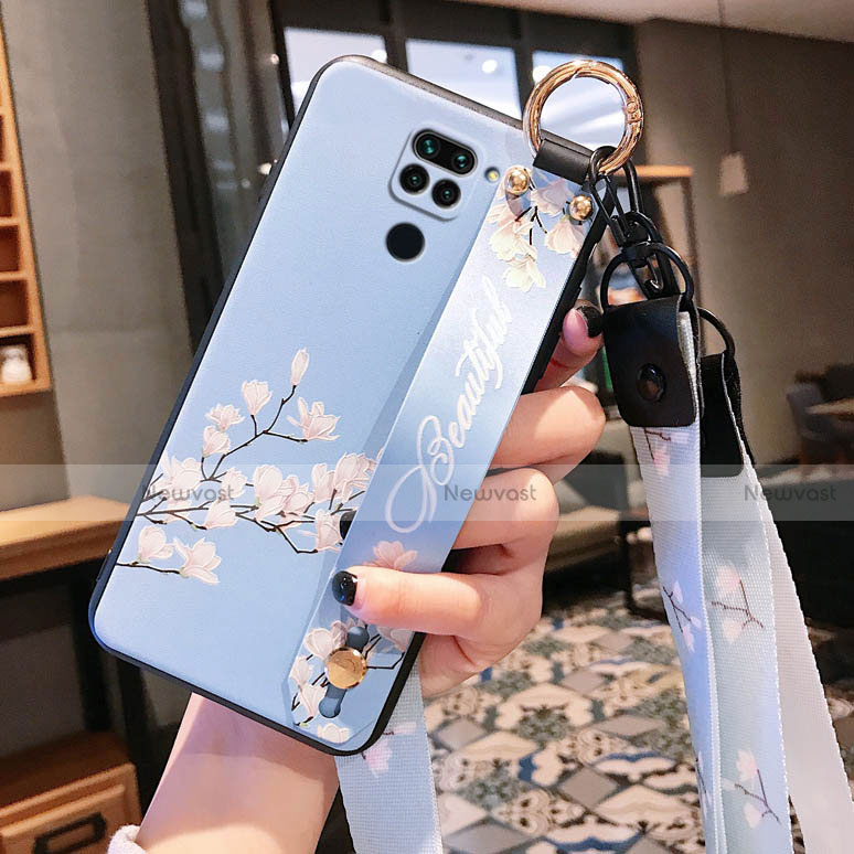 Silicone Candy Rubber Gel Flowers Soft Case Cover S04 for Xiaomi Redmi Note 9 Mint Blue