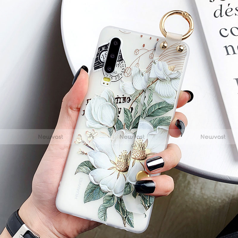 Silicone Candy Rubber Gel Flowers Soft Case Cover S05 for Huawei P30 Green