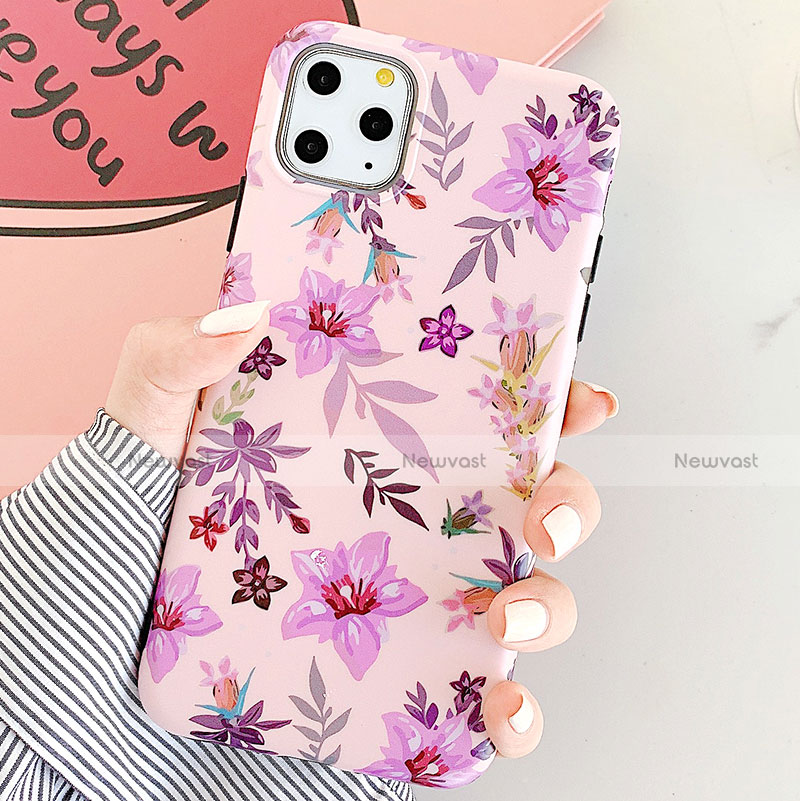 Silicone Candy Rubber Gel Flowers Soft Case Cover S07 for Apple iPhone 11 Pro Purple