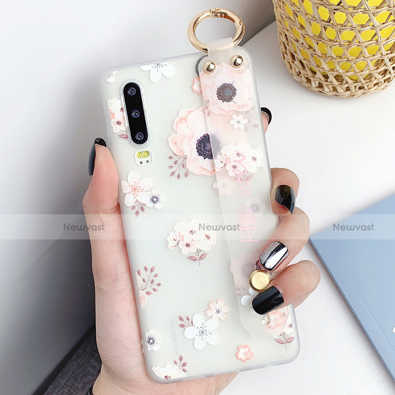 Silicone Candy Rubber Gel Flowers Soft Case Cover S07 for Huawei P30 Pink