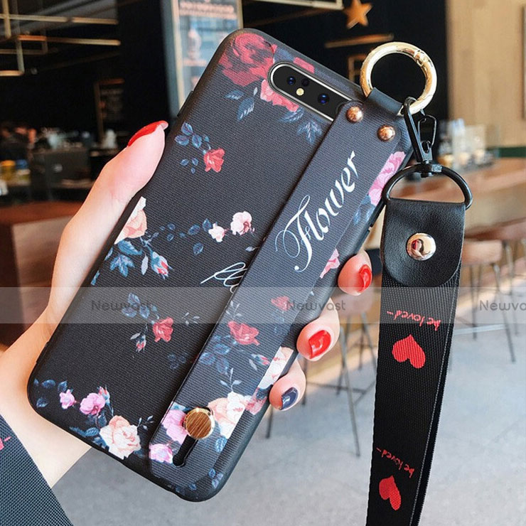 Silicone Candy Rubber Gel Flowers Soft Case Cover S07 for Samsung Galaxy A80 Black