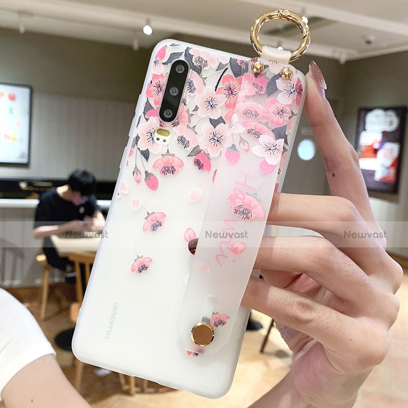Silicone Candy Rubber Gel Flowers Soft Case Cover S10 for Huawei P30 Pink