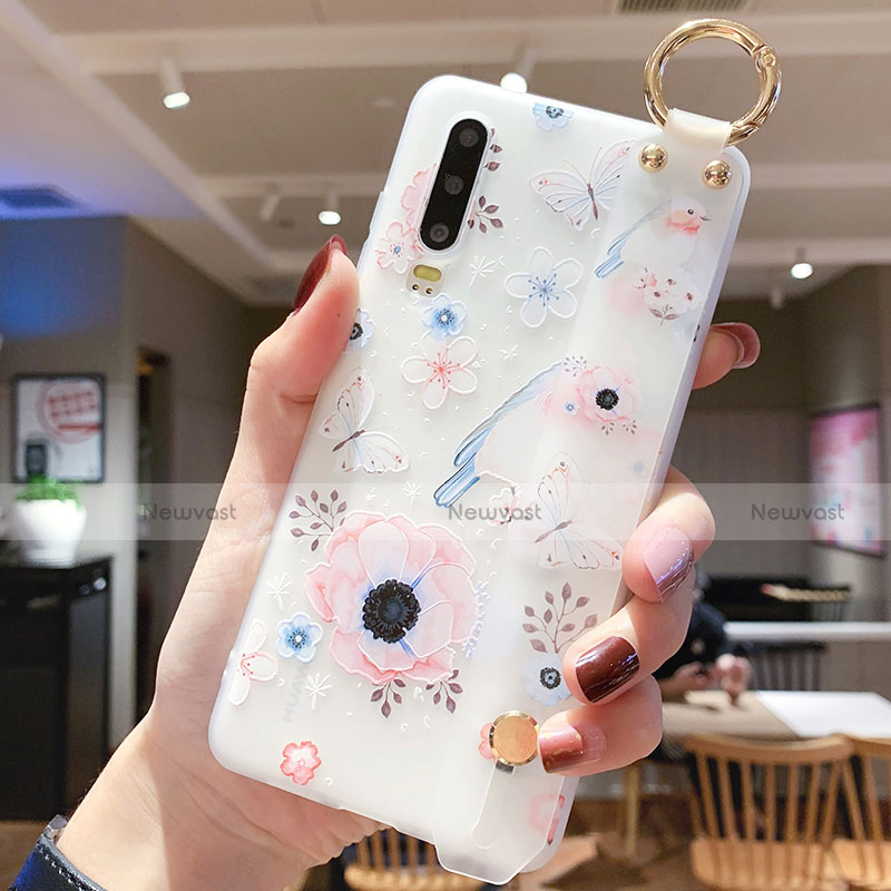 Silicone Candy Rubber Gel Flowers Soft Case Cover S10 for Huawei P30 Sky Blue