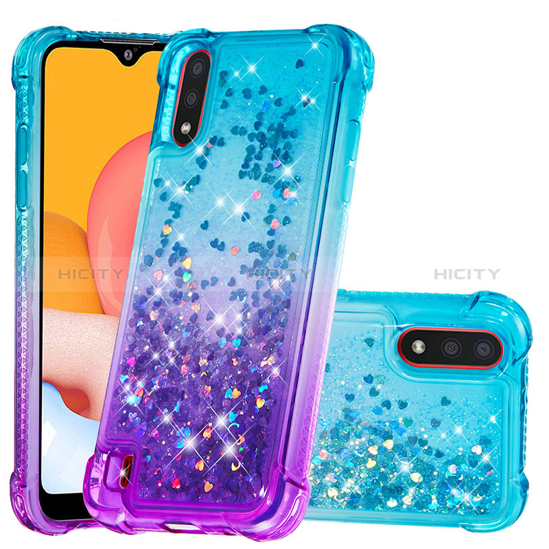 Silicone Candy Rubber TPU Bling-Bling Soft Case Cover S02 for Samsung Galaxy A01 SM-A015 Sky Blue