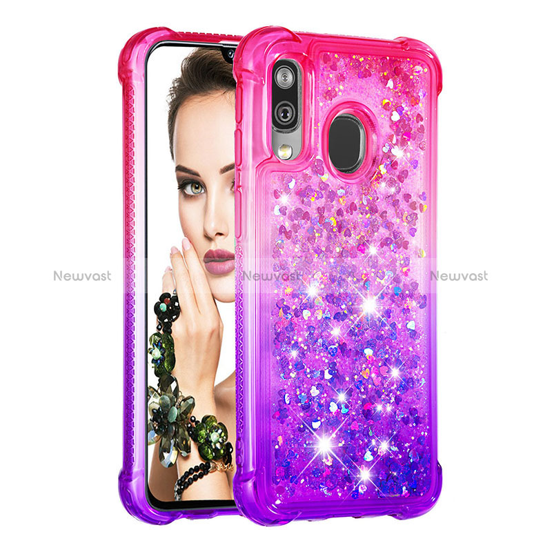 Silicone Candy Rubber TPU Bling-Bling Soft Case Cover S02 for Samsung Galaxy A40 Hot Pink