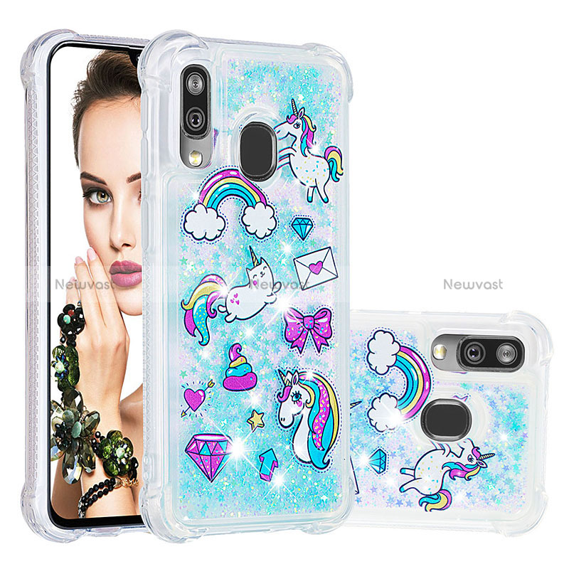 Silicone Candy Rubber TPU Bling-Bling Soft Case Cover S03 for Samsung Galaxy A40 Sky Blue