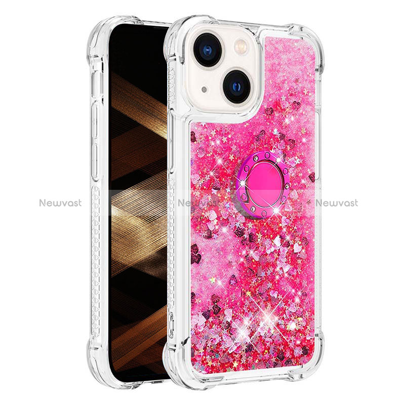 Silicone Candy Rubber TPU Bling-Bling Soft Case Cover with Finger Ring Stand S01 for Apple iPhone 13 Hot Pink