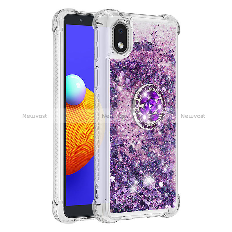 Silicone Candy Rubber TPU Bling-Bling Soft Case Cover with Finger Ring Stand S01 for Samsung Galaxy A01 Core