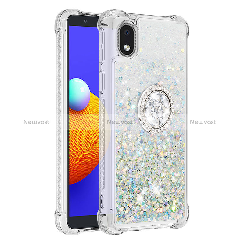 Silicone Candy Rubber TPU Bling-Bling Soft Case Cover with Finger Ring Stand S01 for Samsung Galaxy A01 Core