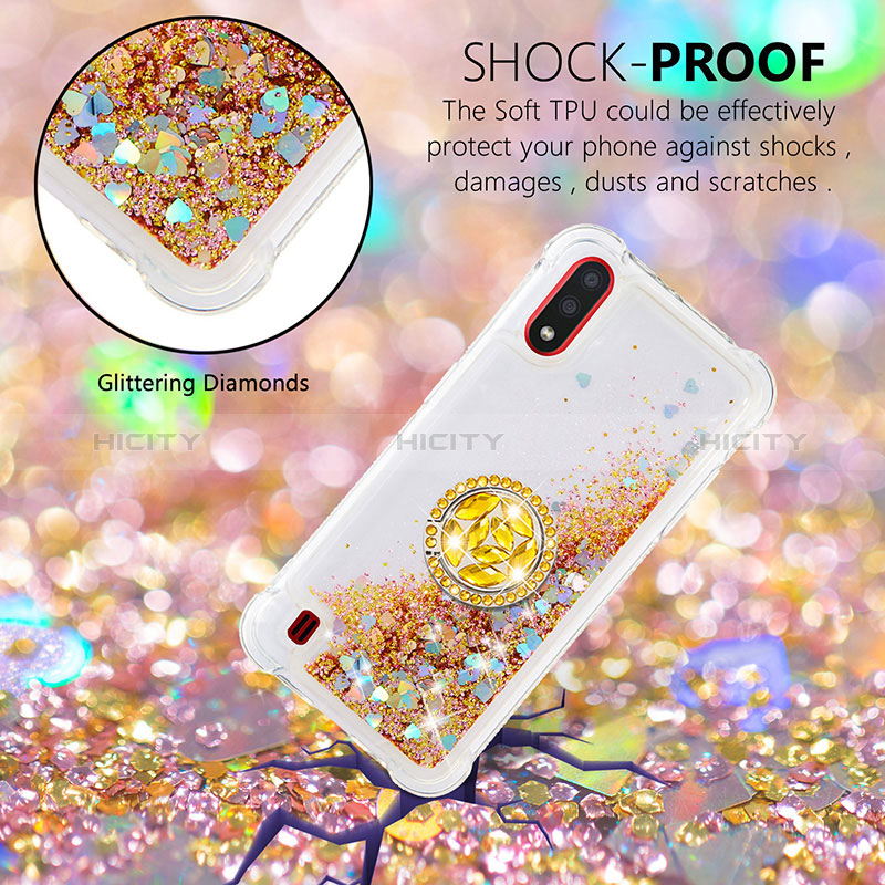 Silicone Candy Rubber TPU Bling-Bling Soft Case Cover with Finger Ring Stand S01 for Samsung Galaxy A01 SM-A015