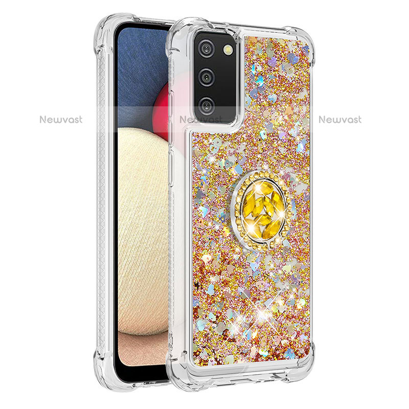 Silicone Candy Rubber TPU Bling-Bling Soft Case Cover with Finger Ring Stand S01 for Samsung Galaxy A02s