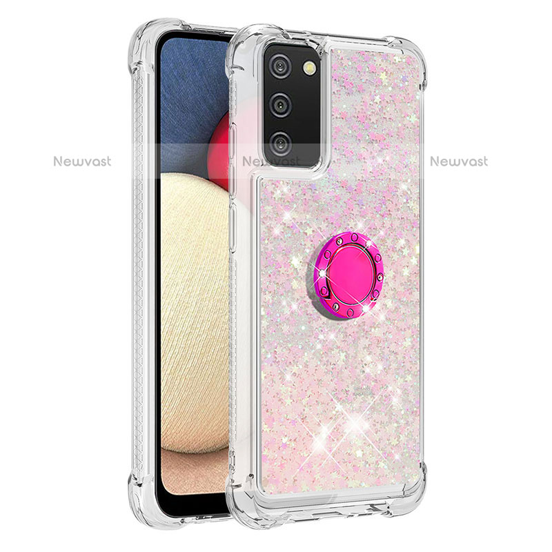 Silicone Candy Rubber TPU Bling-Bling Soft Case Cover with Finger Ring Stand S01 for Samsung Galaxy A02s