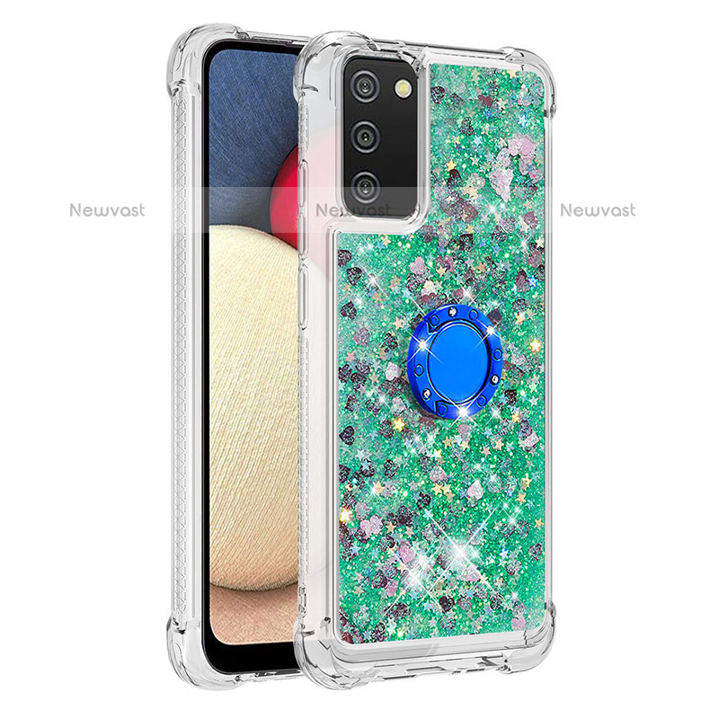 Silicone Candy Rubber TPU Bling-Bling Soft Case Cover with Finger Ring Stand S01 for Samsung Galaxy A02s Green