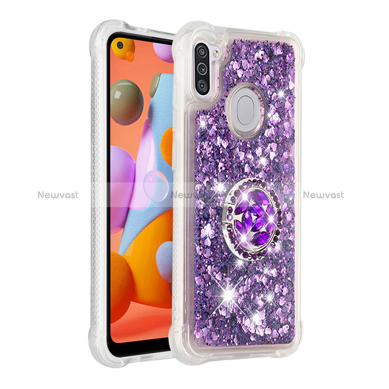 Silicone Candy Rubber TPU Bling-Bling Soft Case Cover with Finger Ring Stand S01 for Samsung Galaxy A11