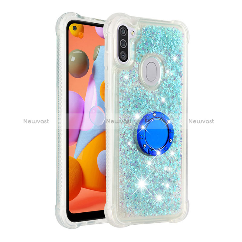 Silicone Candy Rubber TPU Bling-Bling Soft Case Cover with Finger Ring Stand S01 for Samsung Galaxy A11