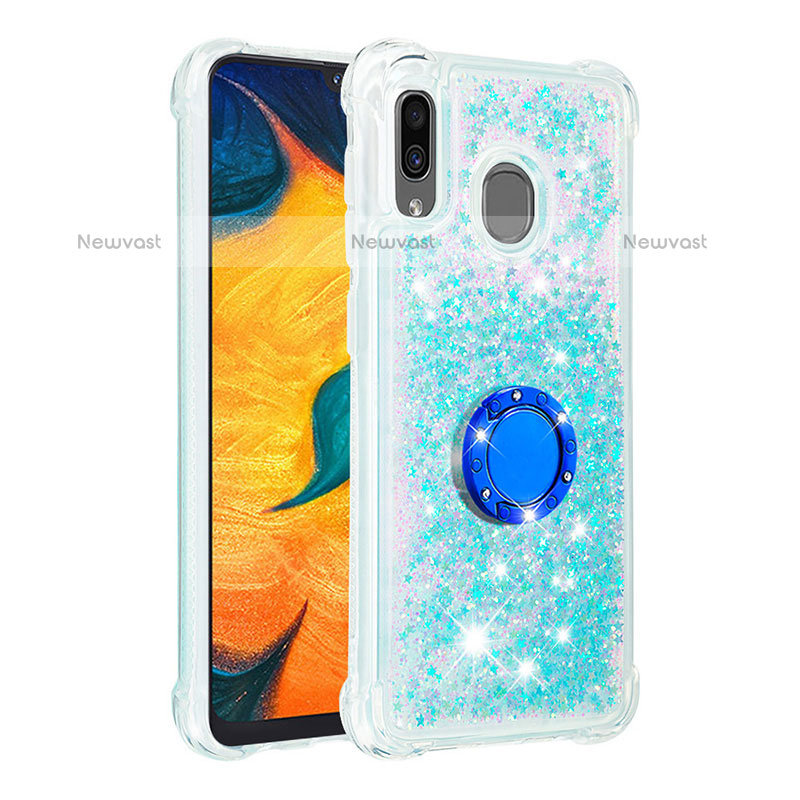 Silicone Candy Rubber TPU Bling-Bling Soft Case Cover with Finger Ring Stand S01 for Samsung Galaxy A20