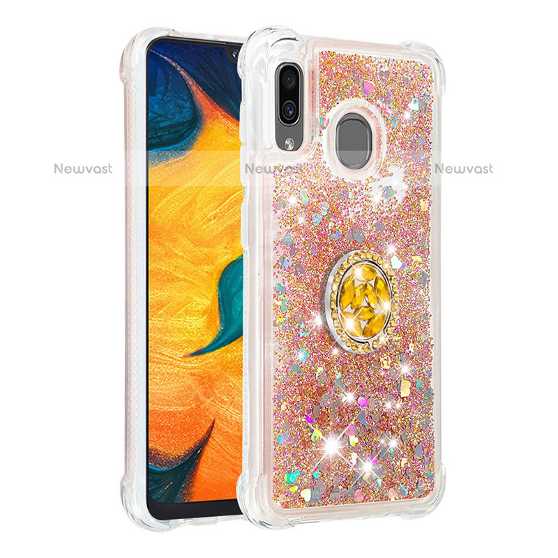 Silicone Candy Rubber TPU Bling-Bling Soft Case Cover with Finger Ring Stand S01 for Samsung Galaxy A20 Gold