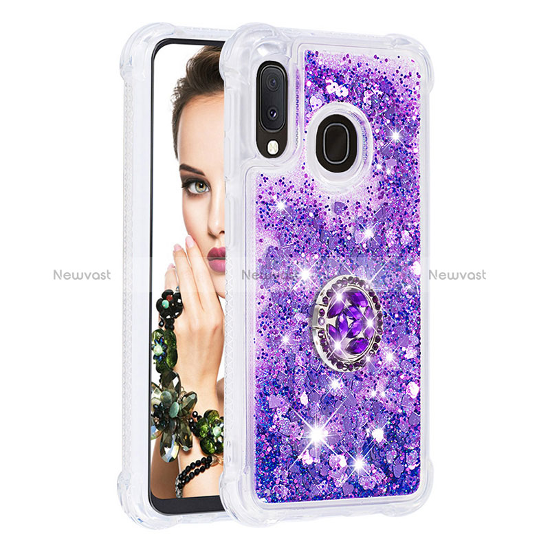 Silicone Candy Rubber TPU Bling-Bling Soft Case Cover with Finger Ring Stand S01 for Samsung Galaxy A20e